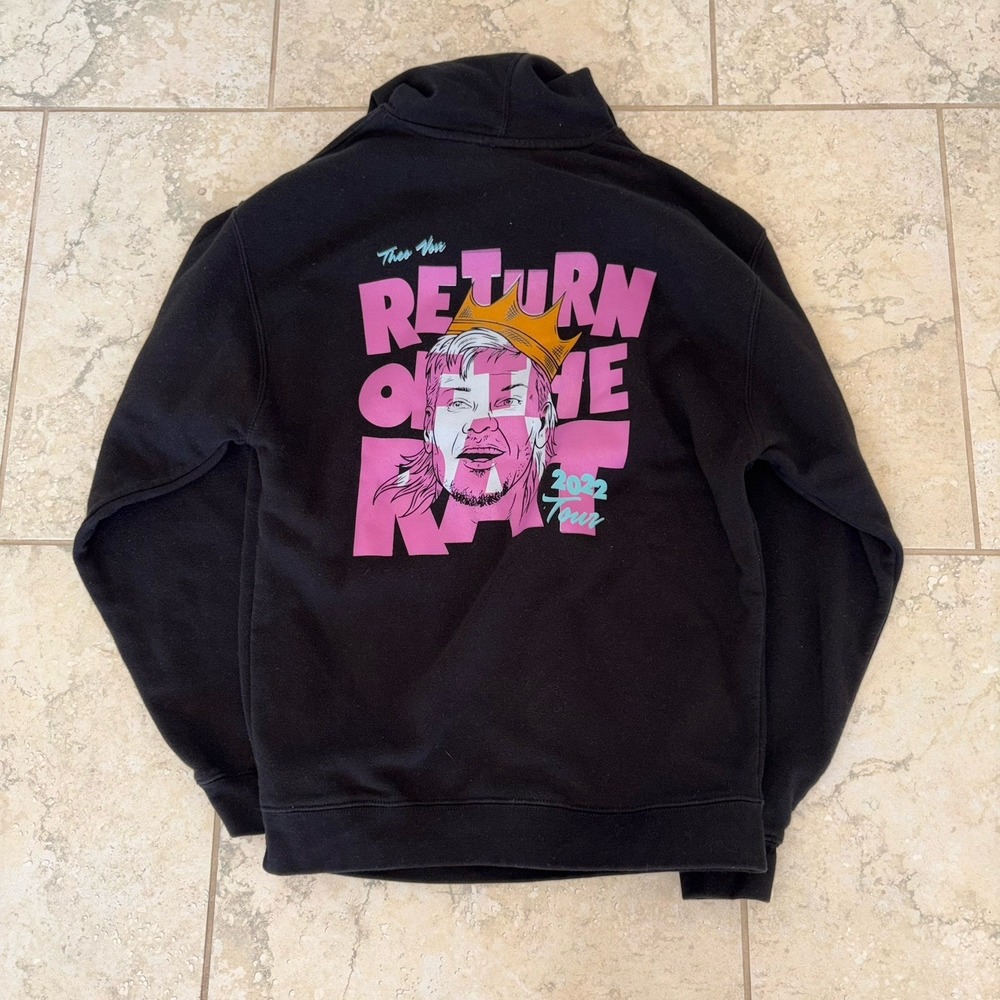 Theo Von Hoodie Size Large Black Purple Return of the Rat Tour Merch
